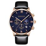 KASHIDUN Men's Watches Luxury Sports Casual Quartz Analog Waterproof Wrist Watch Genuine Leather Strap Black Color