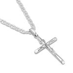 XP Jewelry Solid Sterling Silver Cross Necklace 2mm Mariner Chain - Choose Length and Pendant Style
