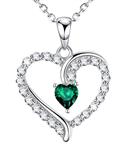 Gifts for Women Christmas Love Heart Jewelry LC Green Emerald Necklace Birthday Gifts for Her Present Sterling Silver