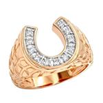 Jalash 0.25cts Mens Horse Shoe Diamond Ring Lucky Nugged 14k Rose Gold Finish