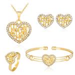 Dcfywl731 Exquisite Gold Crystal Queen Princess Crown Necklace Earring Bangle Ring Jewelry Set for Girls