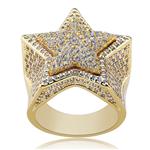 TOPGRILLZ 14K Gold Plated Iced Out CZ Simulated Diamond Flooded 3D Star Punky Ring for Men Engagement Hip Hop Jewelry