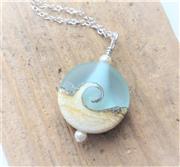 Ocean Wave Lampwork Glass Pendant Necklace, Handmade Beach Jewelry, Sterling Silver Chain