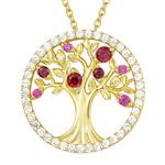 Birthday Jewelry Gifts for Women Teen Girls October Birthstone Pink Tourmaline Tree of Life Necklace Gold Sterling Silver Necklace Created Emerald Fine Jewelry for Mom Lover Family, 16+2 Inch