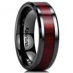 King Will Nature 7mm Black Ceramic Ring Koa Wood Inlay Wedding Band High Polished Finish Comfort Fit