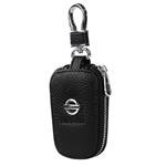 car Key Chain Keychain,Genuine Leather Car Smart Key caseKey Chain Keychain Holder Metal Hook and Keyring Zipper Bag for Remote Key Fob (Nissan)