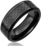 Cavalier Jewelers 8MM Mens Titanium Ring Wedding Band Black Plated with Black Carbon Fiber Inlay