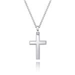 MONBO Cool Cross Pendant Necklace Classic High Polish Sterling Silver Shiny Cross Pendant Long Necklace for Men/Women