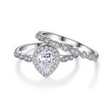 EVER FAITH Full Gorgeous Cubic Zirconia Bridal Prom Engagement Pear Shaped Teardrop Ring Set
