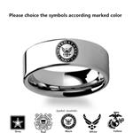 Naomi Military Symbol Logo Engraving Flat Polished Tungsten Ring - Army, Coast Guard, Navy, Marines, Air Force Grey 8