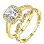 TIVANI-CITY Women's 2PCS Pretty 18K Gold Plated Princess Cut CZ Bridal Engagement Wedding Ring Set Best Anniversary Eternity Love Promise Rings for Her Heart&Arrow Jewelry Rings