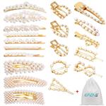 20 Pieces Pearl Hair Clips (Golden) Artificial Pearl Hair Pins Hair Barrettes Decorative Handmade Pearl Wedding Hairpins Hair Styling Accessories with 1 Gift Bag for Women Girls By EAONE
