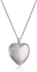 Sterling Silver Large Hand Engraved Floral Heart Pendant with Satin and Polished Finish Locket Necklace, 20