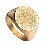 Oakky Men's Stainless Steel Stars Vintage Round Compass Signet Ring Silver and Gold and Black