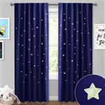 NICETOWN Blue Blackout Curtains 84 inches - Hollow Stars Nap time Essential Nursery Curtain Panels, Creative Space Decoration Twinkle Stars Window Drapes for Kids Bedroom, Dark Blue, Set of 2, 52 Wide