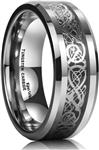 King Will DRAGON Men Tungsten Carbide Ring Wedding Band 8mm Silver Celtic Dragon Inlay Polish Finish