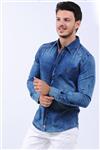 پیراهن مردانه سفید – آبی روشن طرح دار جین   Vavin -35261